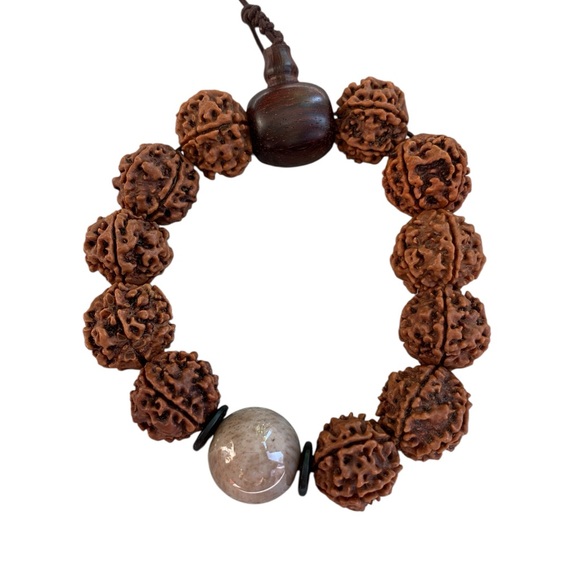 Other - Unisex Authentic Rudraksha Seed Mala Bracelet with Quartz Crystal & Wood Bead